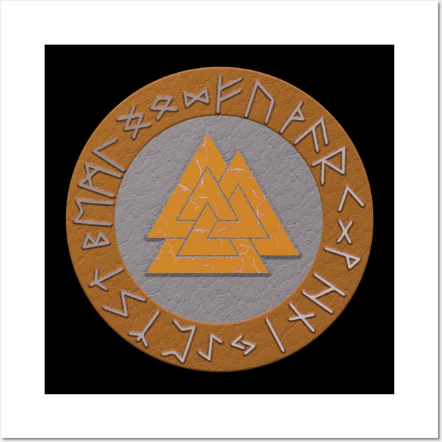 Vikings Distressed Valknut and Runes Golden and Silver Wall Art by vikki182@hotmail.co.uk